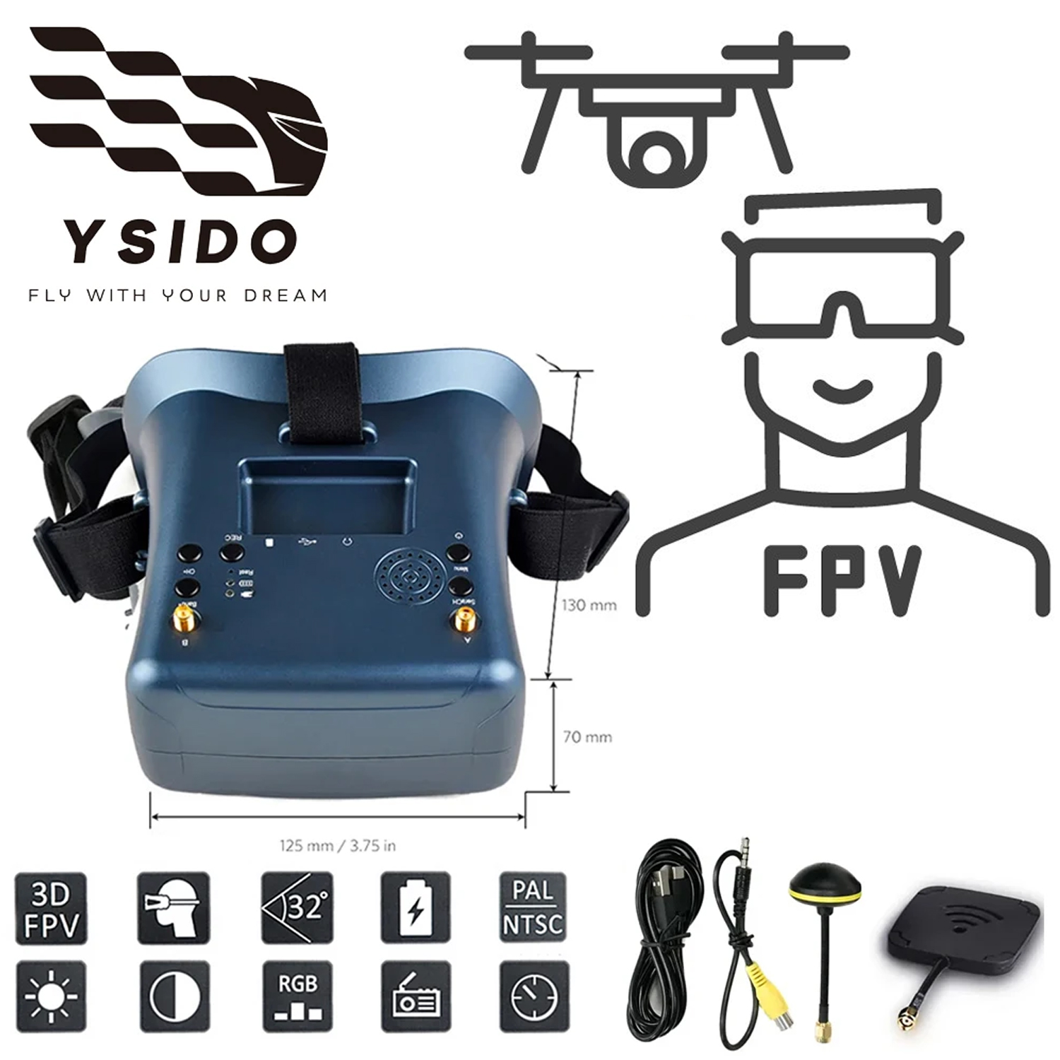 Drone Racing Goggles - FPV Goggles 008D 5.8G 40CH 4.3Inch