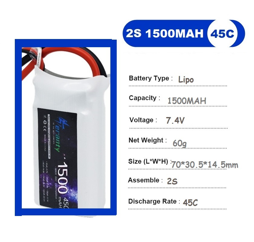 2PCS 7.4V Lipo 2S Battery 1500 - đánh giá và giá Drone Racing Battery