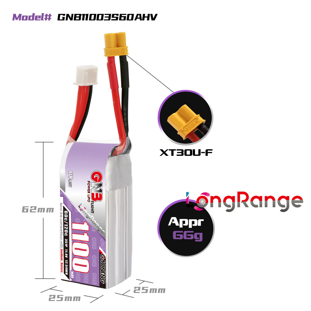 GNB 1100mAh 2S 3S 4S 6S 60C/12 - đánh giá và giá Drone Racing Battery